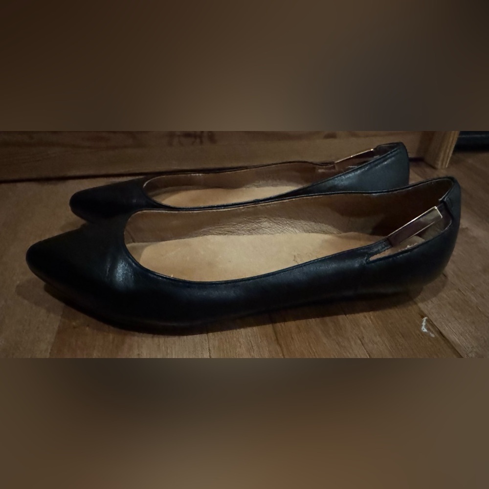 Aldo leather pointed Ballet Flats cut out metal office party Y2K black low 7